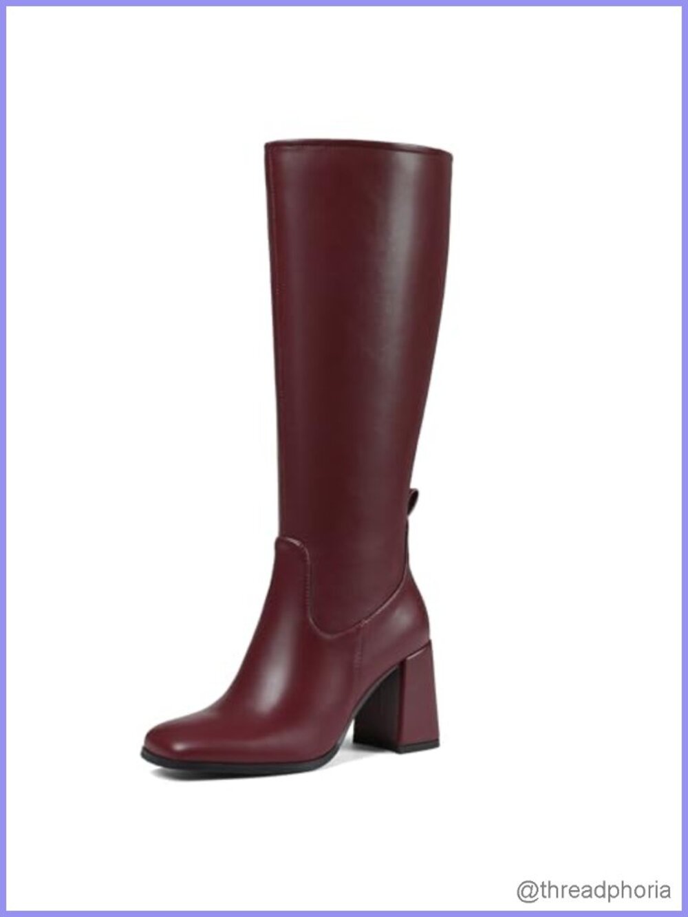 Women's Knee High Square Toe Chunky Block Heel Boots Side Zipper Wide Calf